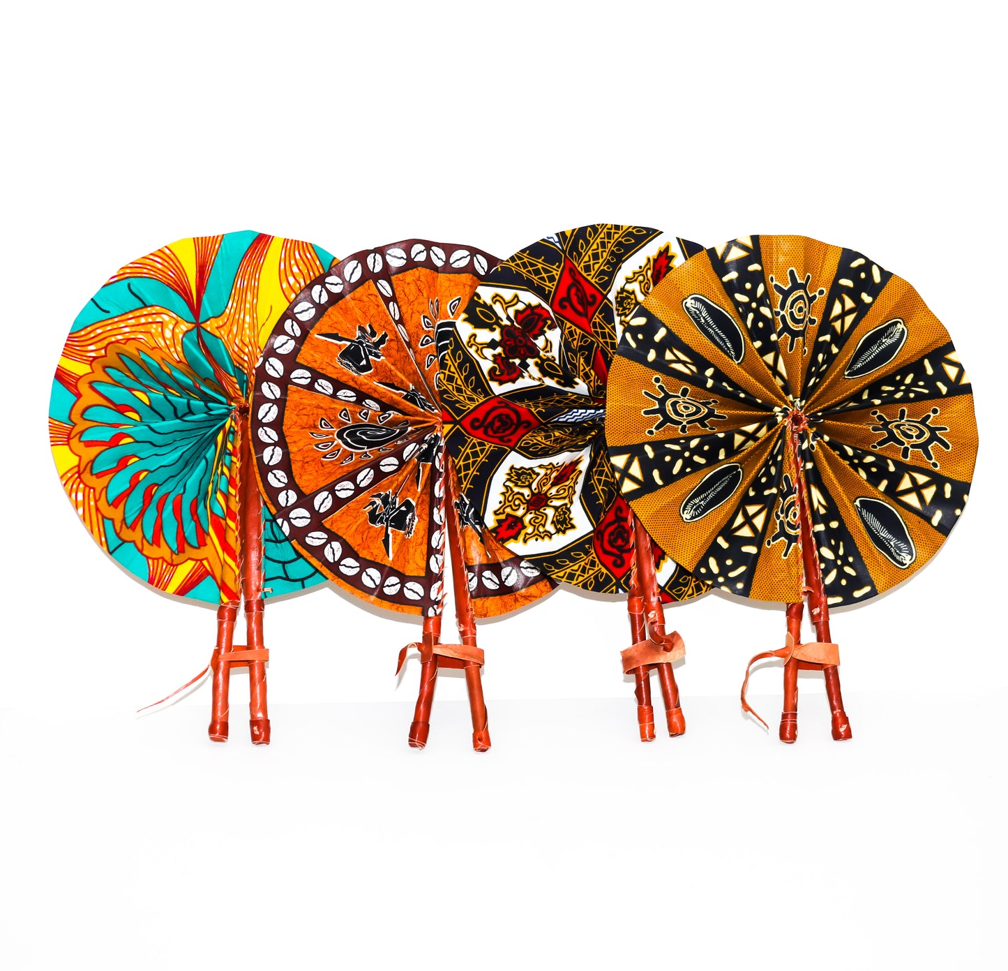 Queen’s Emblem – Foldable African Fan with Regal Red Accents