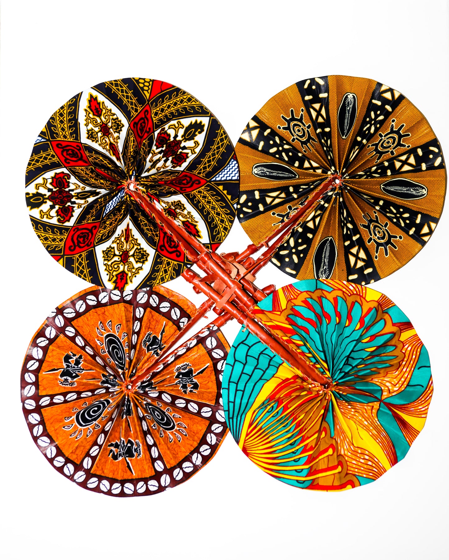 Queen’s Emblem – Foldable African Fan with Regal Red Accents