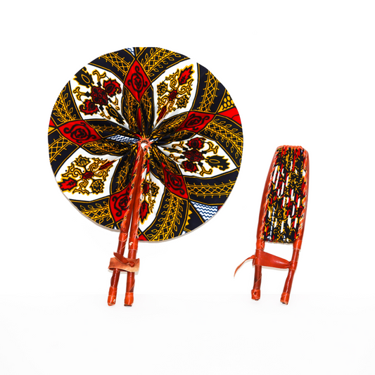 Queen’s Emblem – Foldable African Fan with Regal Red Accents